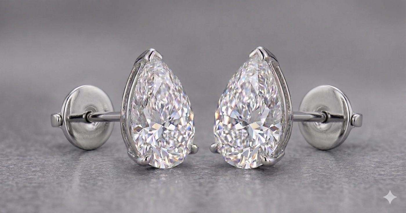 Pear-shaped diamond stud earrings